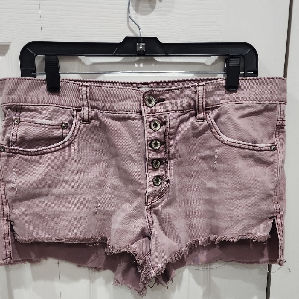 Free People Pink Jean Shorts Distressed Cut-Off Style